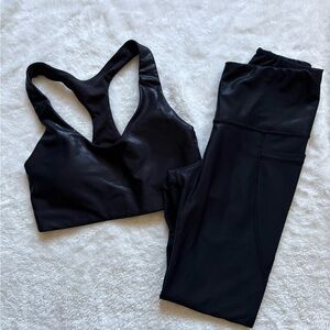 Old Navy Black Shimmer High-Rise PowerSoft Leggings and Sports Bra